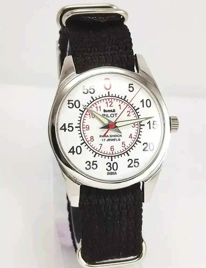 HMT Pilot White English Sub Numerals Dial Para Shock 17 Jewels Mechanical Handwinding Watch