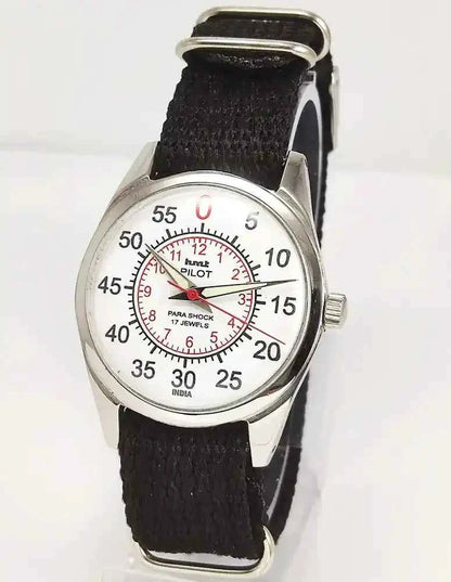 HMT Pilot White English Sub Numerals Dial Para Shock 17 Jewels Mechanical Handwinding Watch