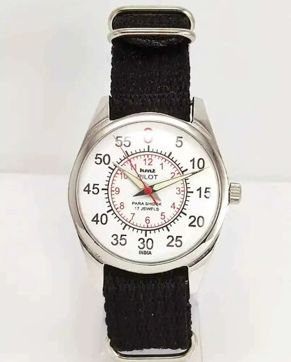 HMT Pilot White English Sub Numerals Dial Para Shock 17 Jewels Mechanical Handwinding Watch