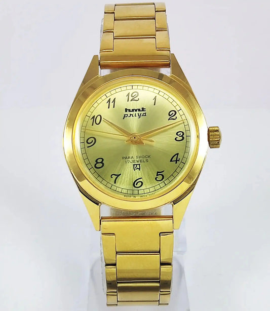 HMT Priya Para Shock 17 Jewels Golden Dial Handwinding Watch Discover-Diamonds