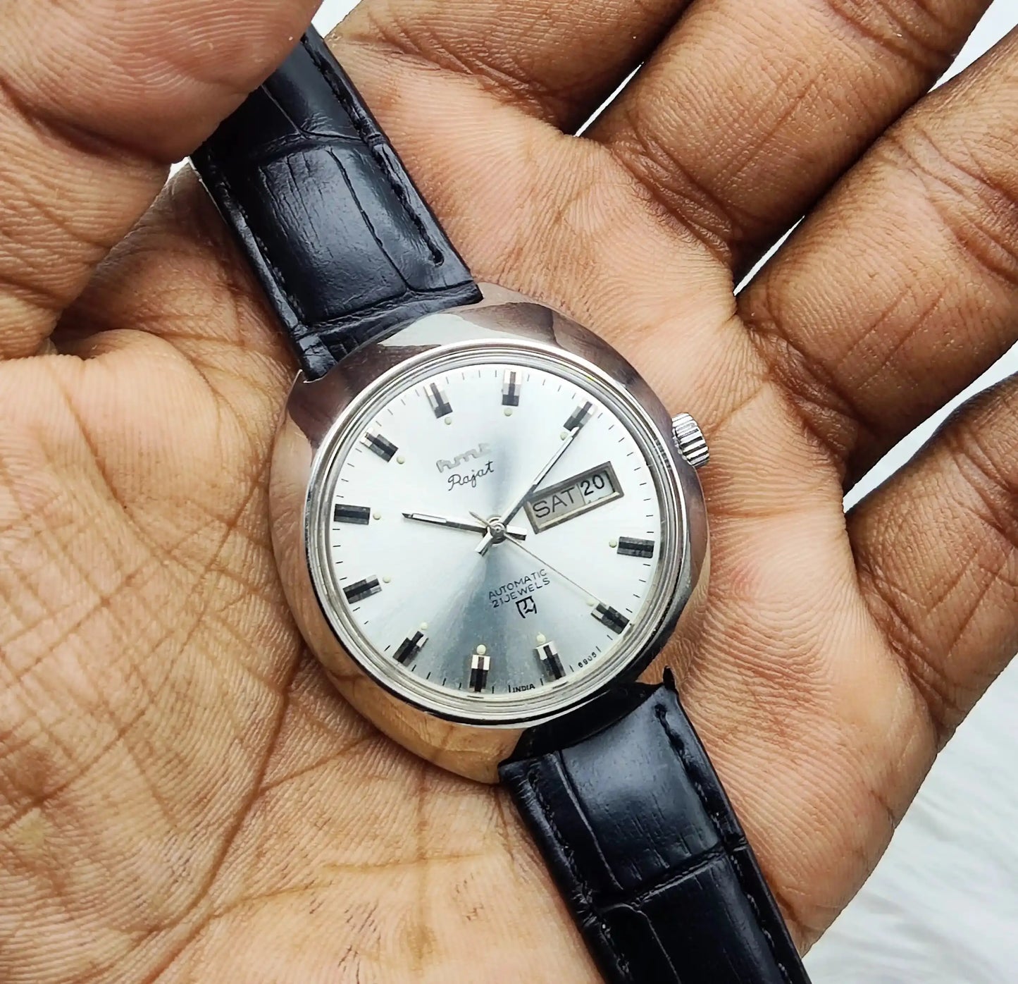 HMT Rajat Automatic 21 Jewels Silver Dial Day Date