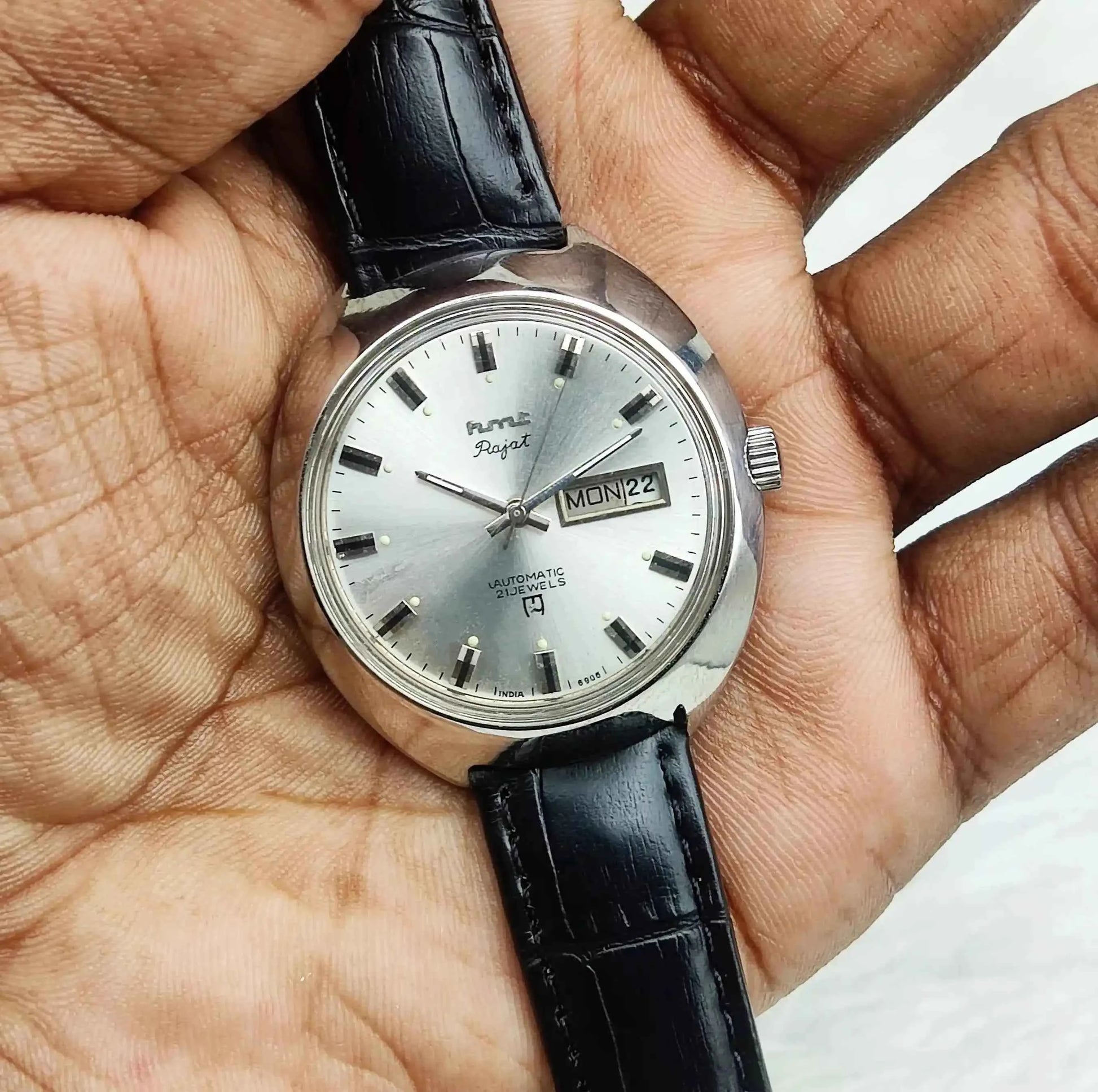 HMT Arvind Automatic 21 Jewels Cloud Color Dial Stick Indices Day Date Men's Watches