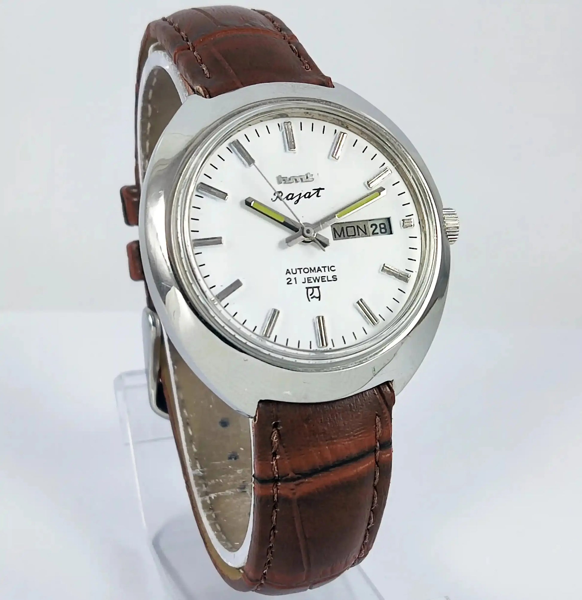 HMT Rajat Automatic 21 Jewels White Dial Day Date - Discover-Diamonds