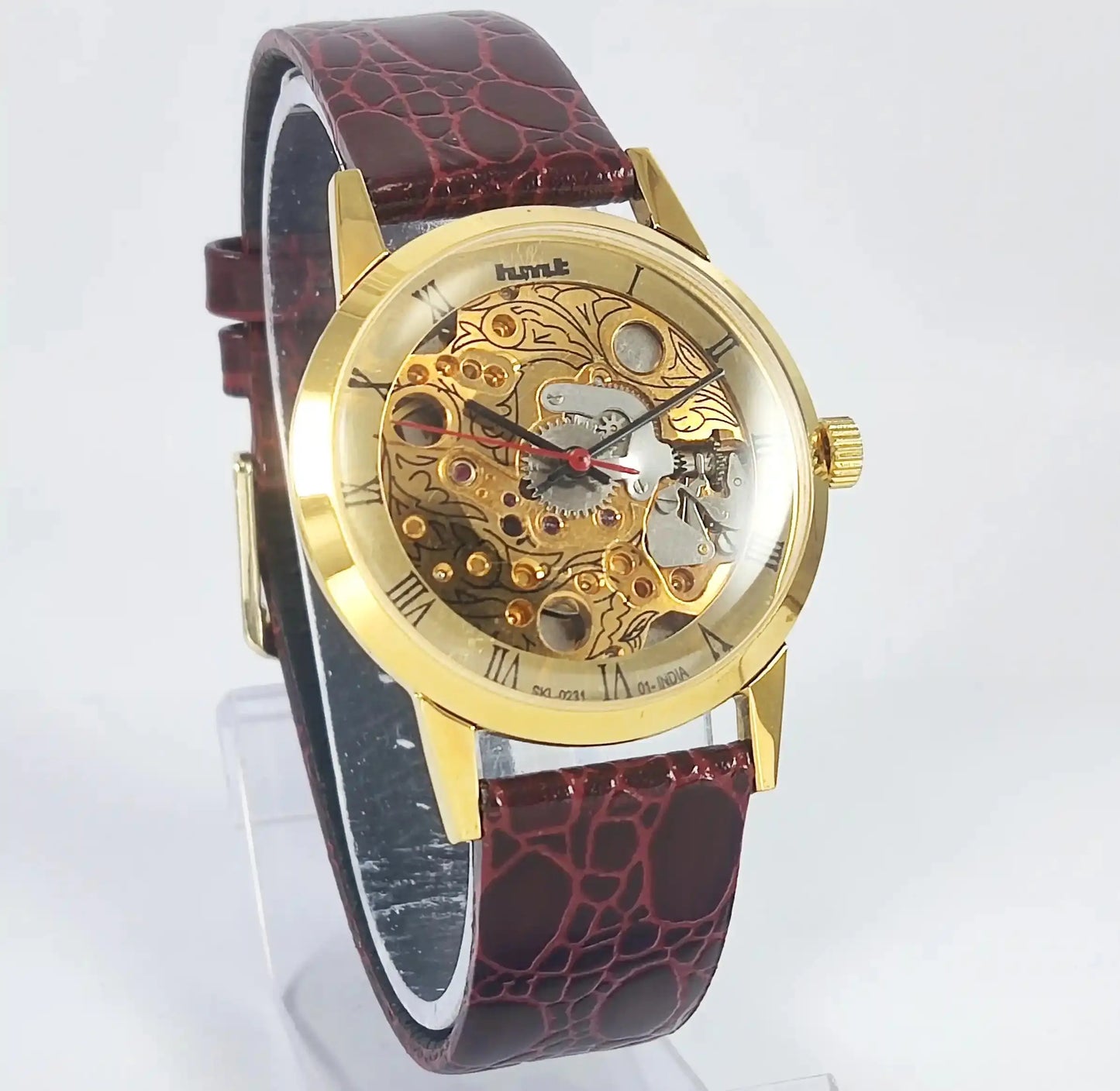 HMT Skeletion Dial Para Shock 17 Jewels Golden Color Mechanical Handwinding Discover-Diamonds Physical