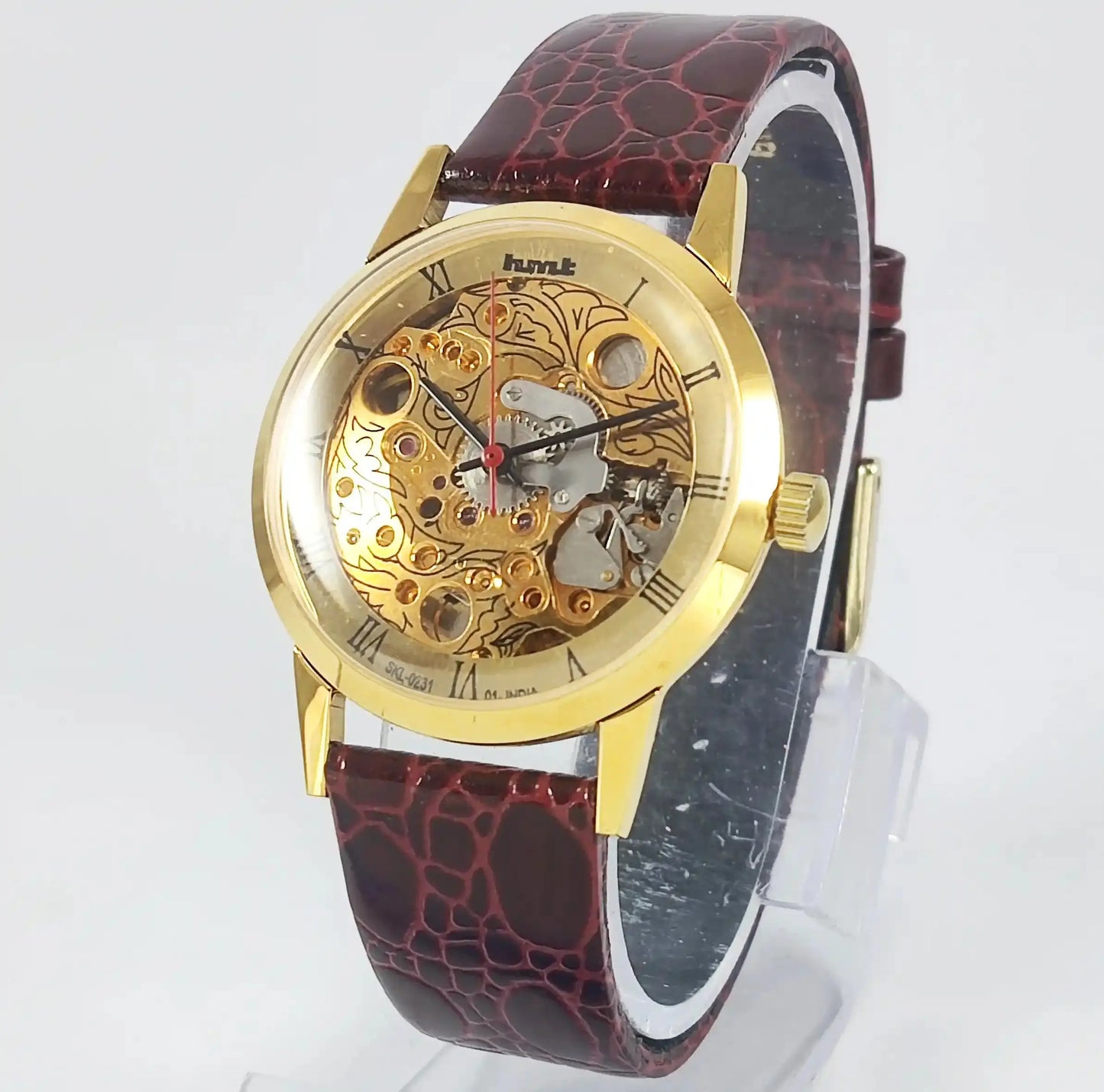 HMT Skeletion Dial Para Shock 17 Jewels Golden Color Mechanical Handwinding Discover-Diamonds Physical