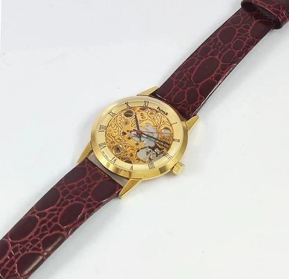 HMT Skeletion Dial Para Shock 17 Jewels Golden Color Mechanical Handwinding Discover-Diamonds Physical