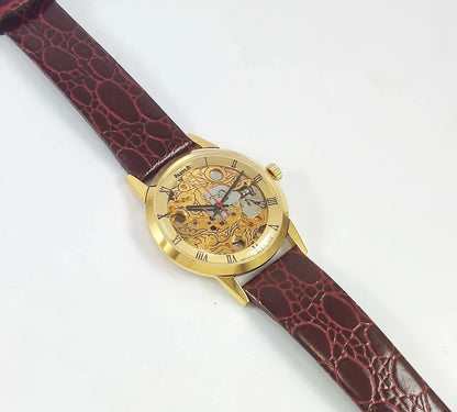 HMT Skeletion Dial Para Shock 17 Jewels Golden Color Mechanical Handwinding Discover-Diamonds Physical