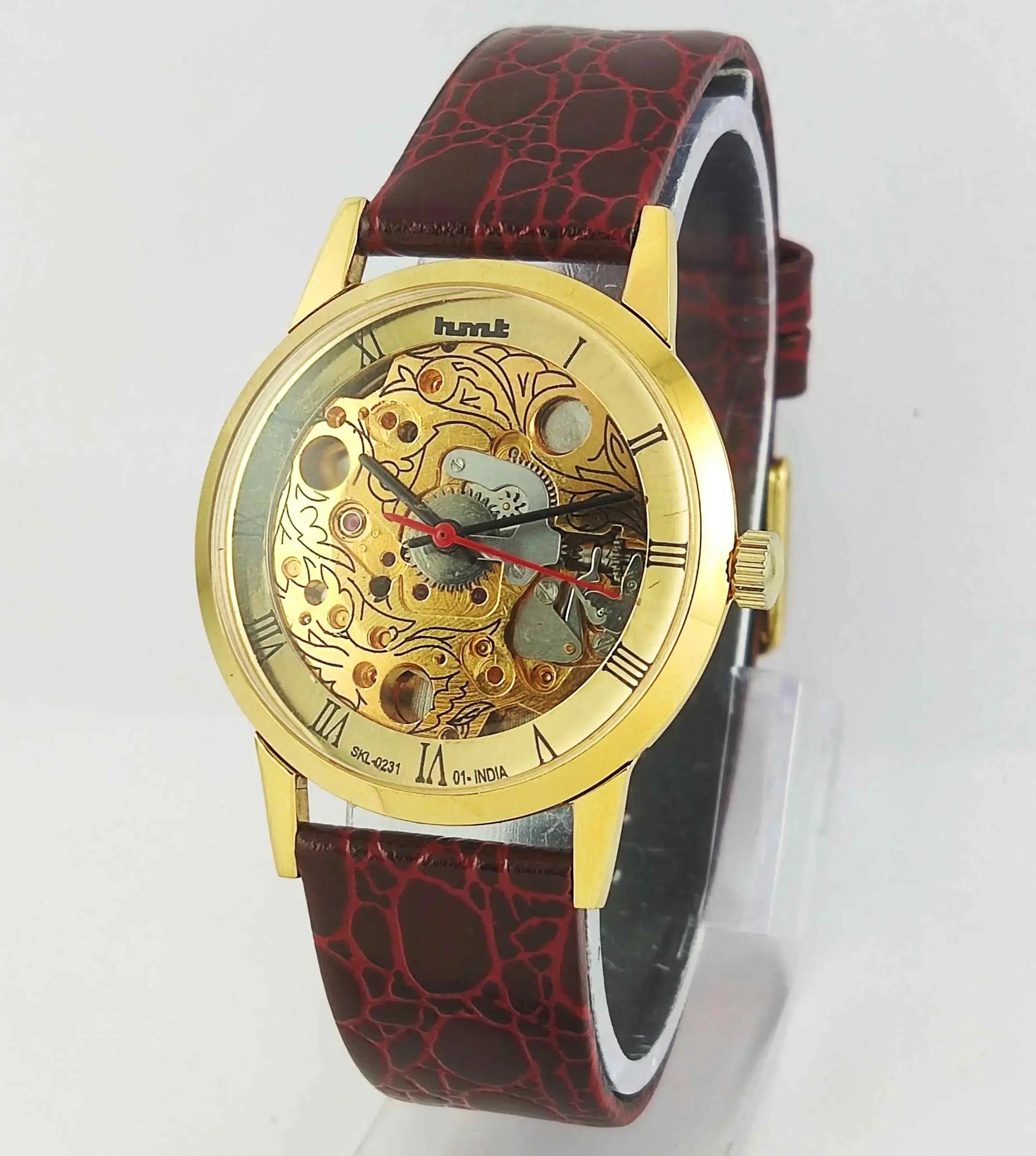 HMT Skeletion Golden Dial Para Shock 17 Jewels Men's Wrist Watch 0231 Discover-Diamonds