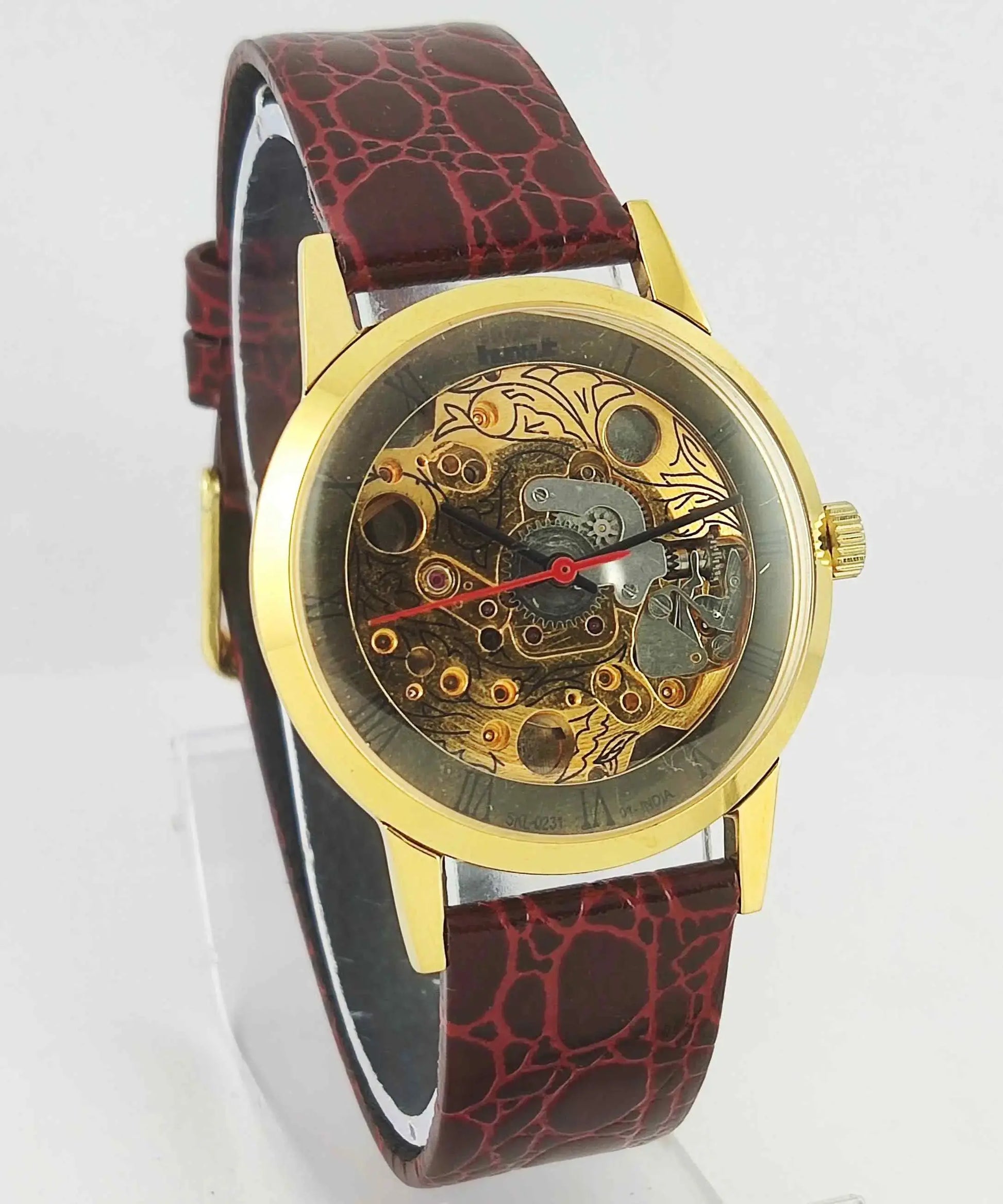 HMT Skeletion Golden Dial Para Shock 17 Jewels Men's Wrist Watch 0231 Discover-Diamonds