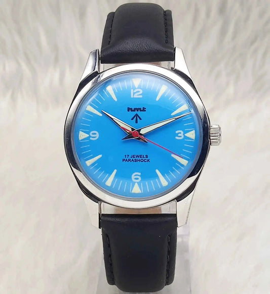 HMT Sky Blue Stick English Numerals Indices Dial 17 Jewels Handwinding