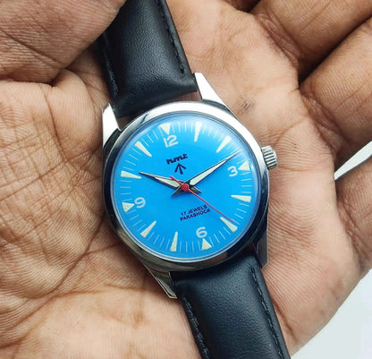 HMT Sky Blue Stick English Numerals Indices Dial 17 Jewels Handwinding