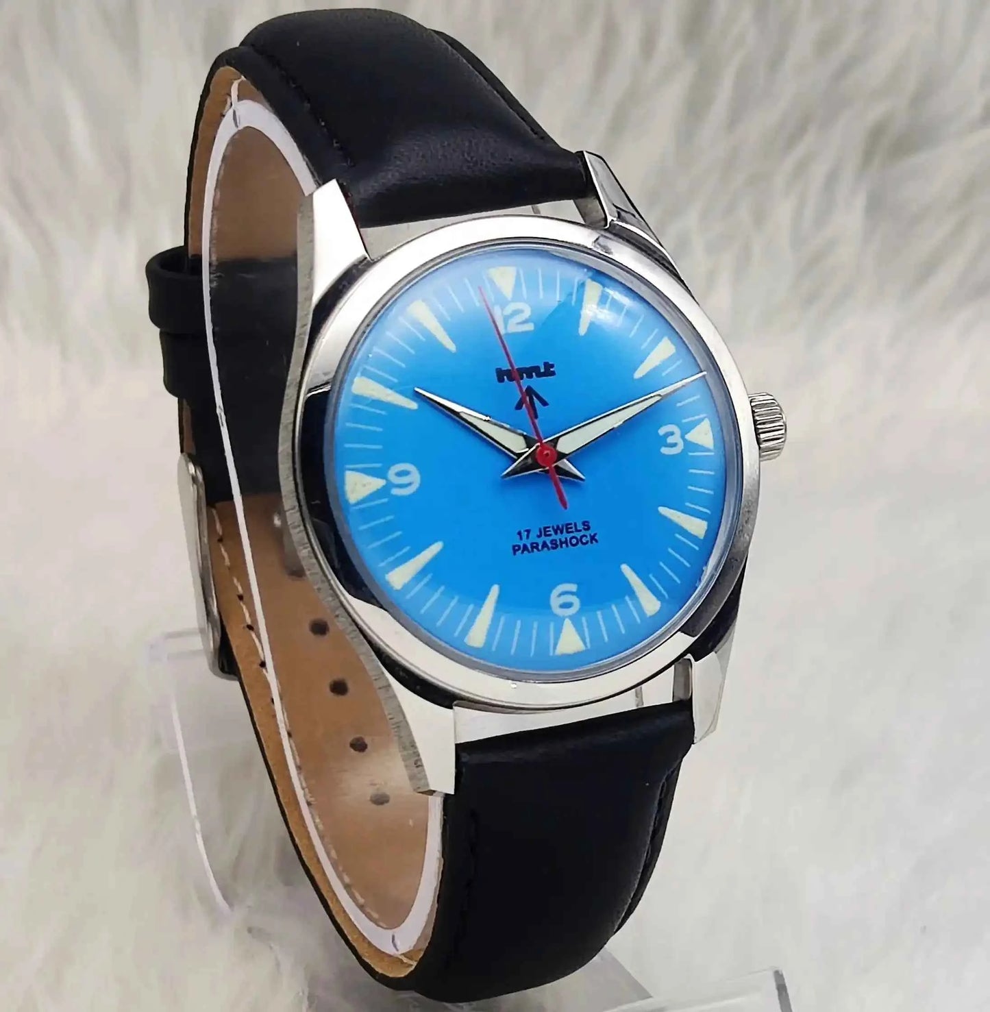 HMT Sky Blue Stick English Numerals Indices Dial 17 Jewels Handwinding