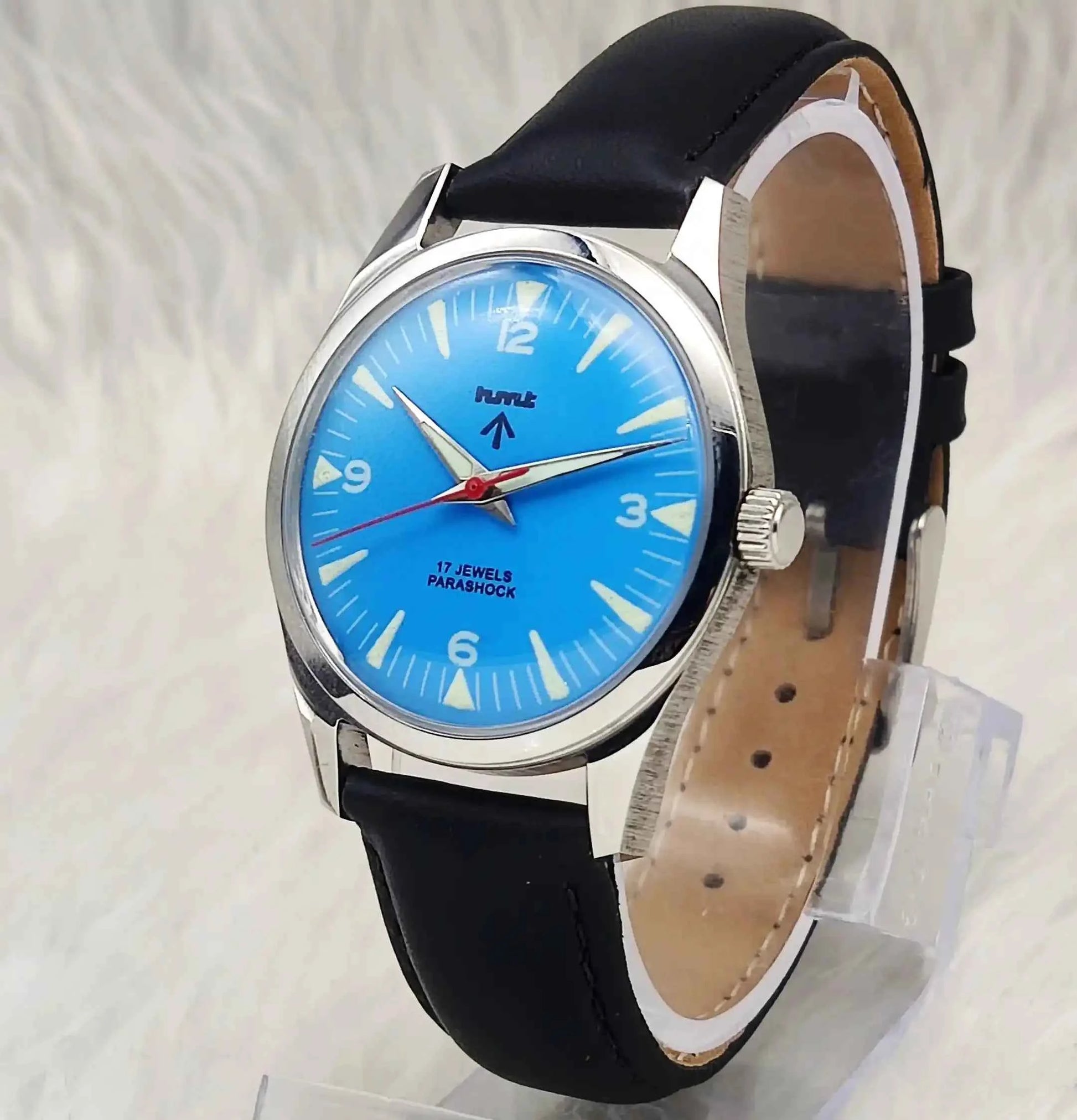 HMT Sky Blue Stick English Numerals Indices Dial 17 Jewels Handwinding