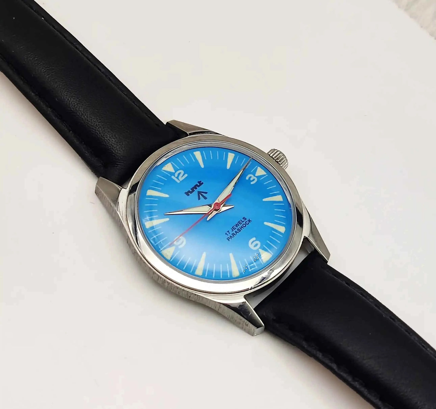 HMT Sky Blue Stick English Numerals Indices Dial 17 Jewels Handwinding