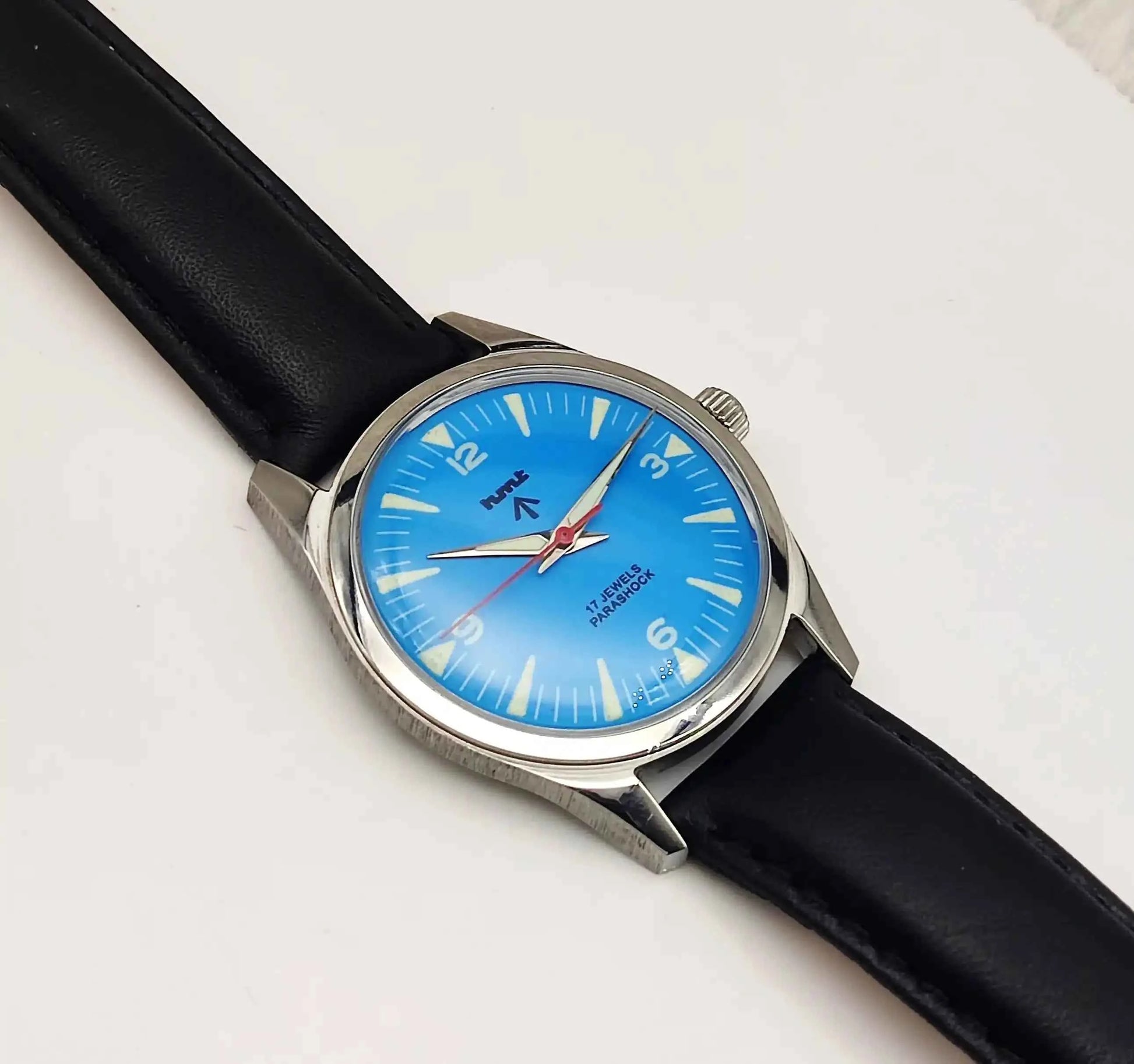 HMT Sky Blue Stick English Numerals Indices Dial 17 Jewels Handwinding