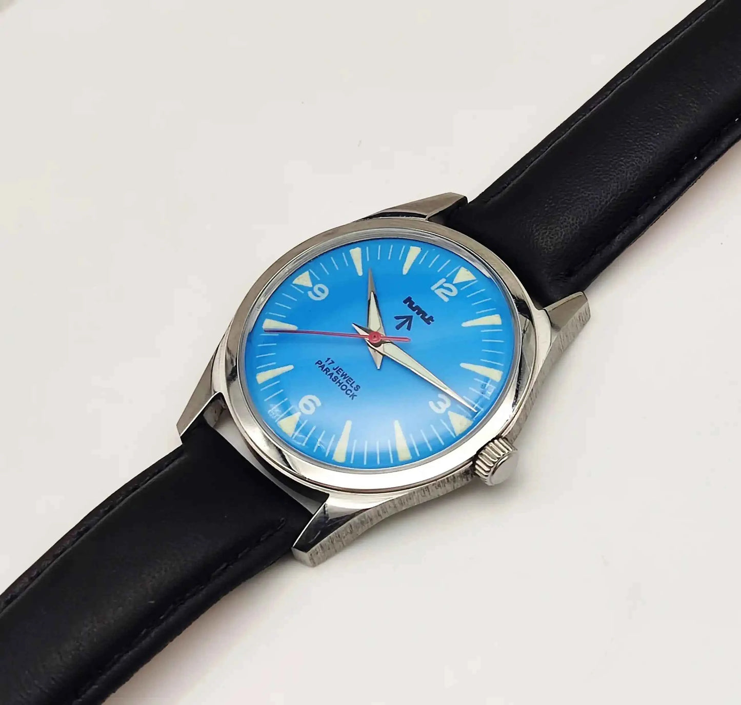HMT Sky Blue Stick English Numerals Indices Dial 17 Jewels Handwinding