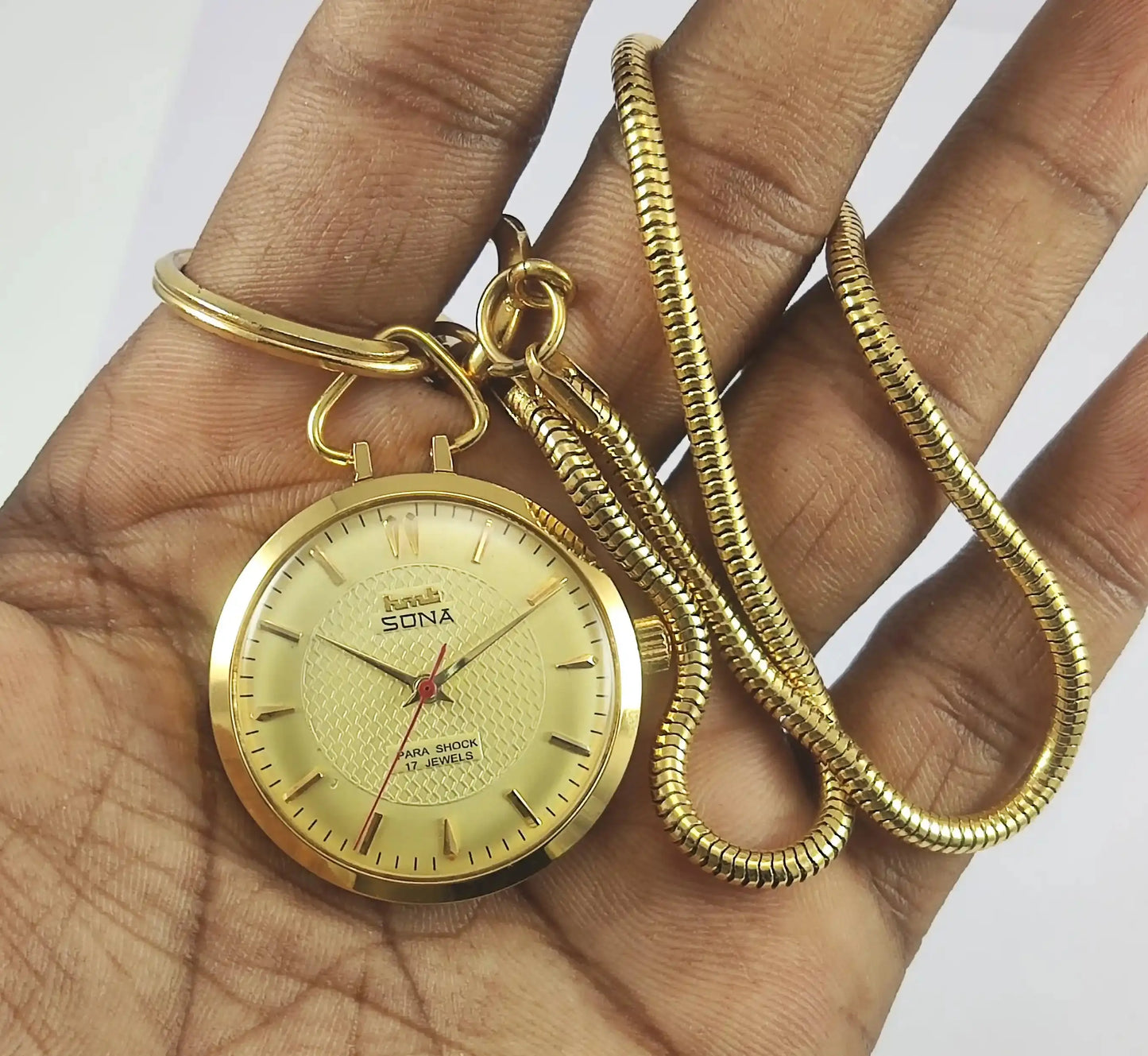 HMT Sona Golden Dial 17 Jewels Handwinding Pocket Watch Discover-Diamonds