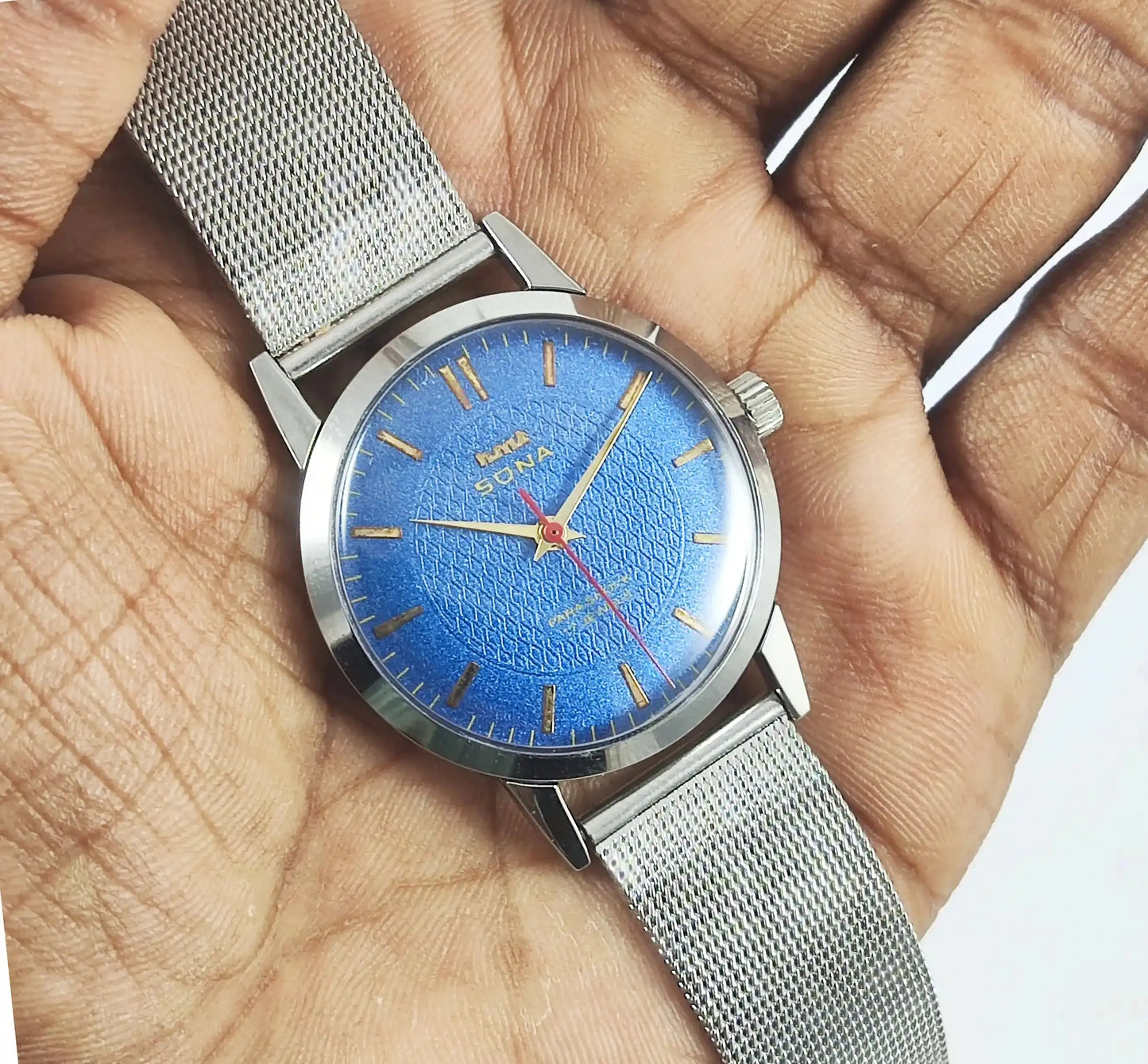 HMT Sona Para Shock 17 Jewels Blue Dial Mechanical Handwinding Discover-Diamonds Physical