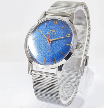 HMT Sona Para Shock 17 Jewels Blue Dial Mechanical Handwinding Discover-Diamonds Physical
