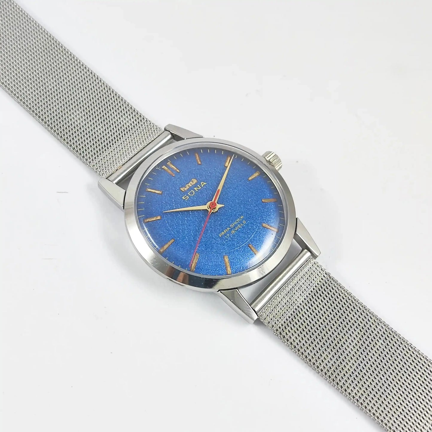 HMT Sona Para Shock 17 Jewels Blue Dial Mechanical Handwinding Discover-Diamonds Physical