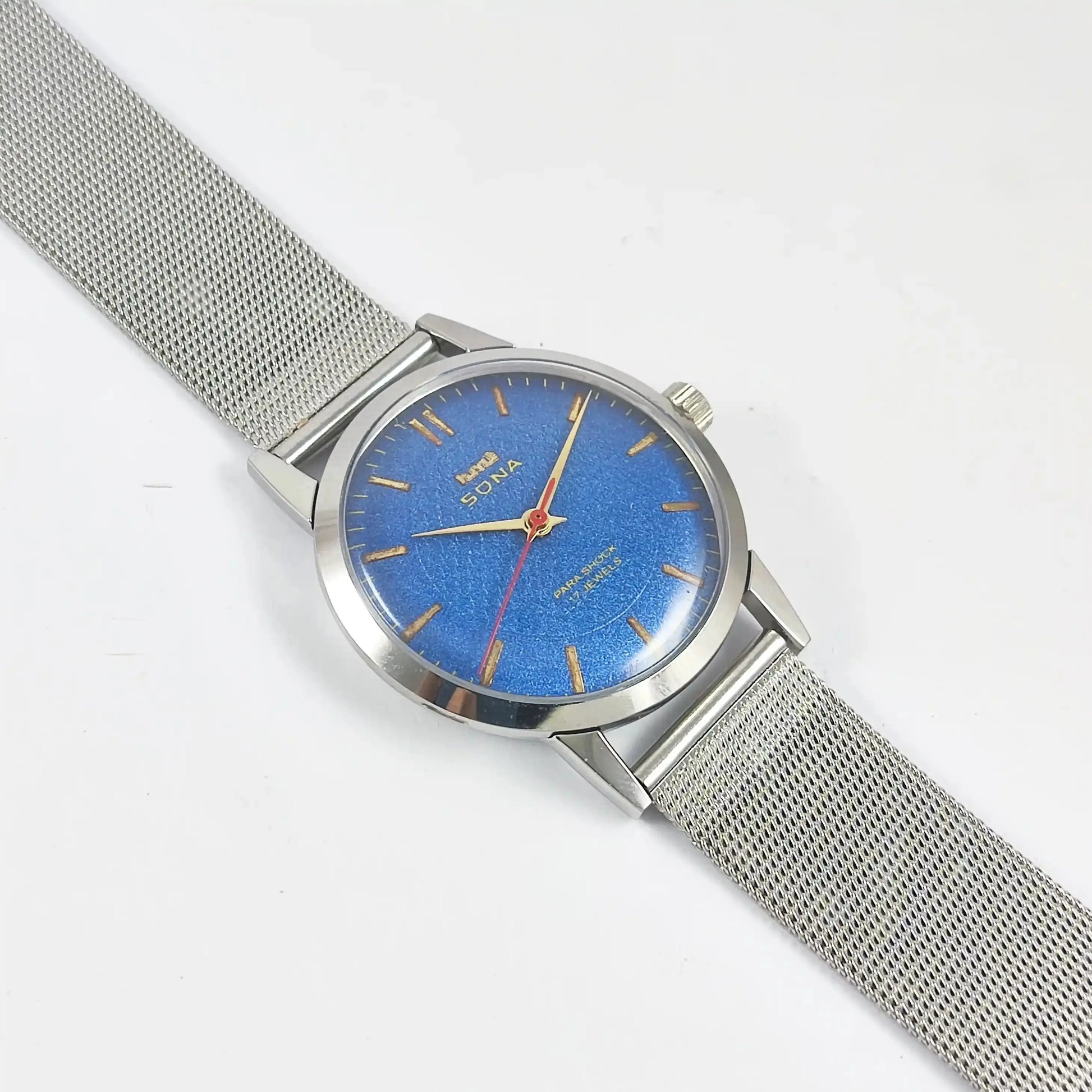 HMT Sona Para Shock 17 Jewels Blue Dial Mechanical Handwinding Discover-Diamonds Physical