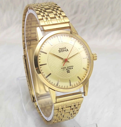 HMT Sona Para Shock 17 Jewels Golden Dial Stick Indices Handwinding Men's Watch