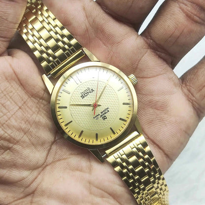 HMT Sona Para Shock 17 Jewels Golden Dial Stick Indices Handwinding Men's Watch