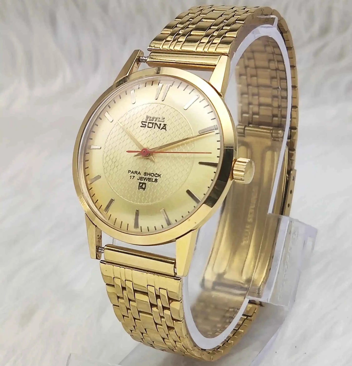 HMT Sona Para Shock 17 Jewels Golden Dial Stick Indices Handwinding Men's Watch