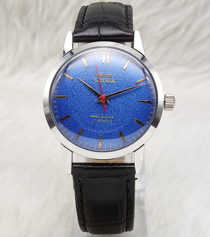HMT Sona Stick Indices 17 Jewels Blue Dial Mechanical Handwinding