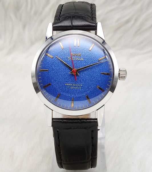 HMT Sona Stick Indices 17 Jewels Blue Dial Mechanical Handwinding