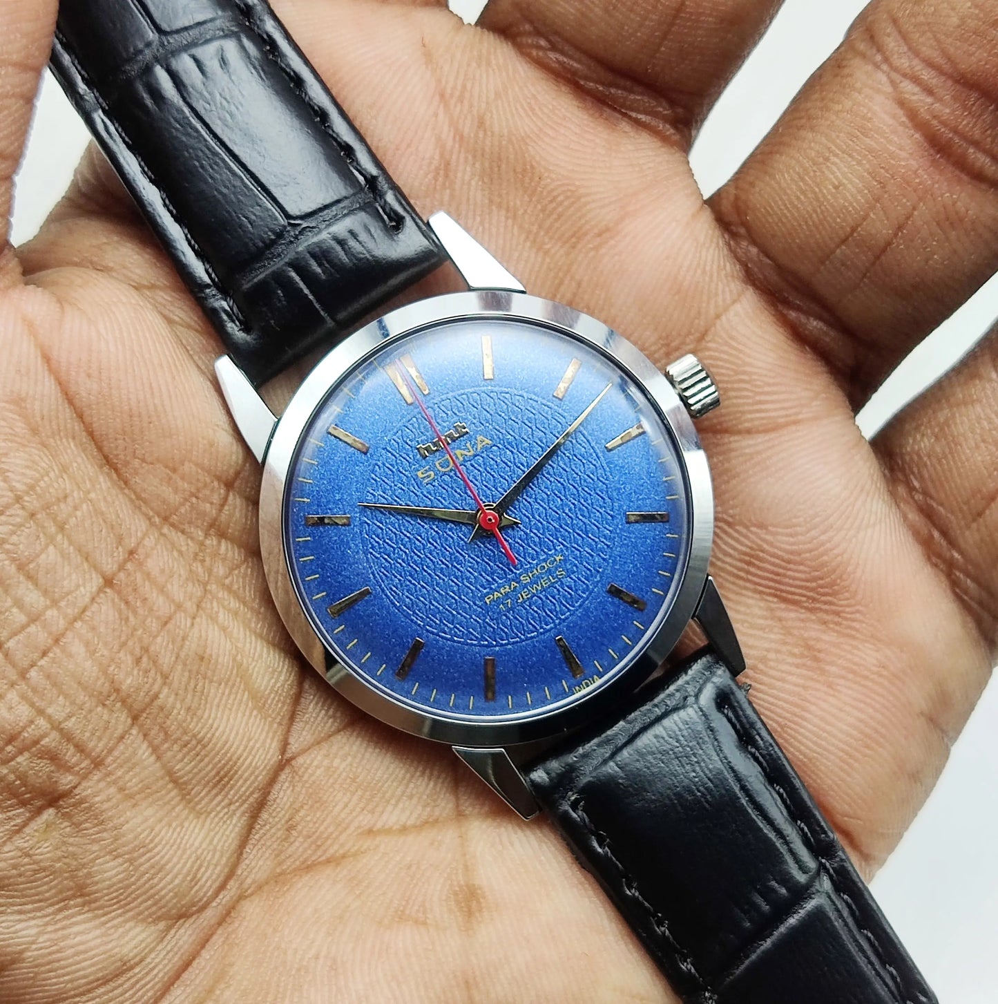 HMT Sona Stick Indices 17 Jewels Blue Dial Mechanical Handwinding