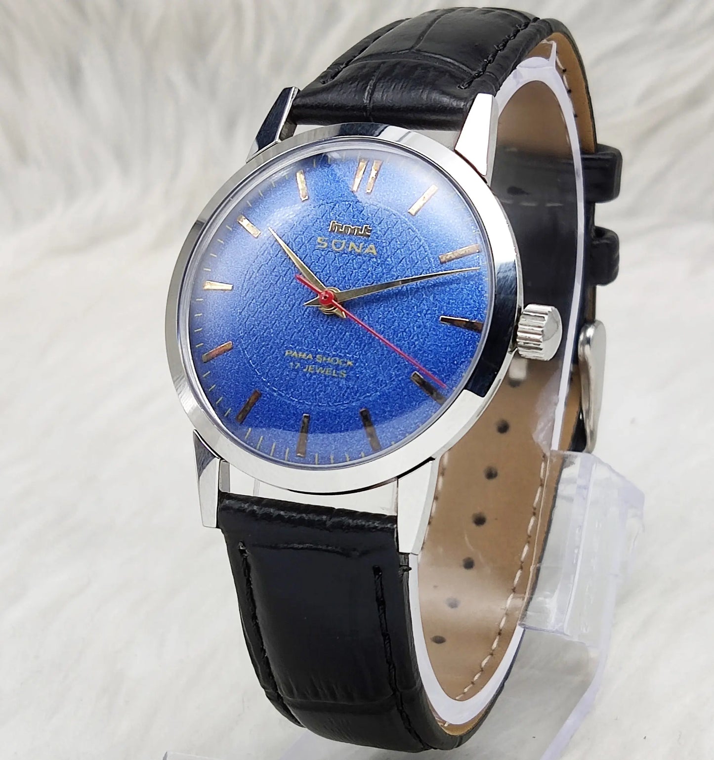 HMT Sona Stick Indices 17 Jewels Blue Dial Mechanical Handwinding