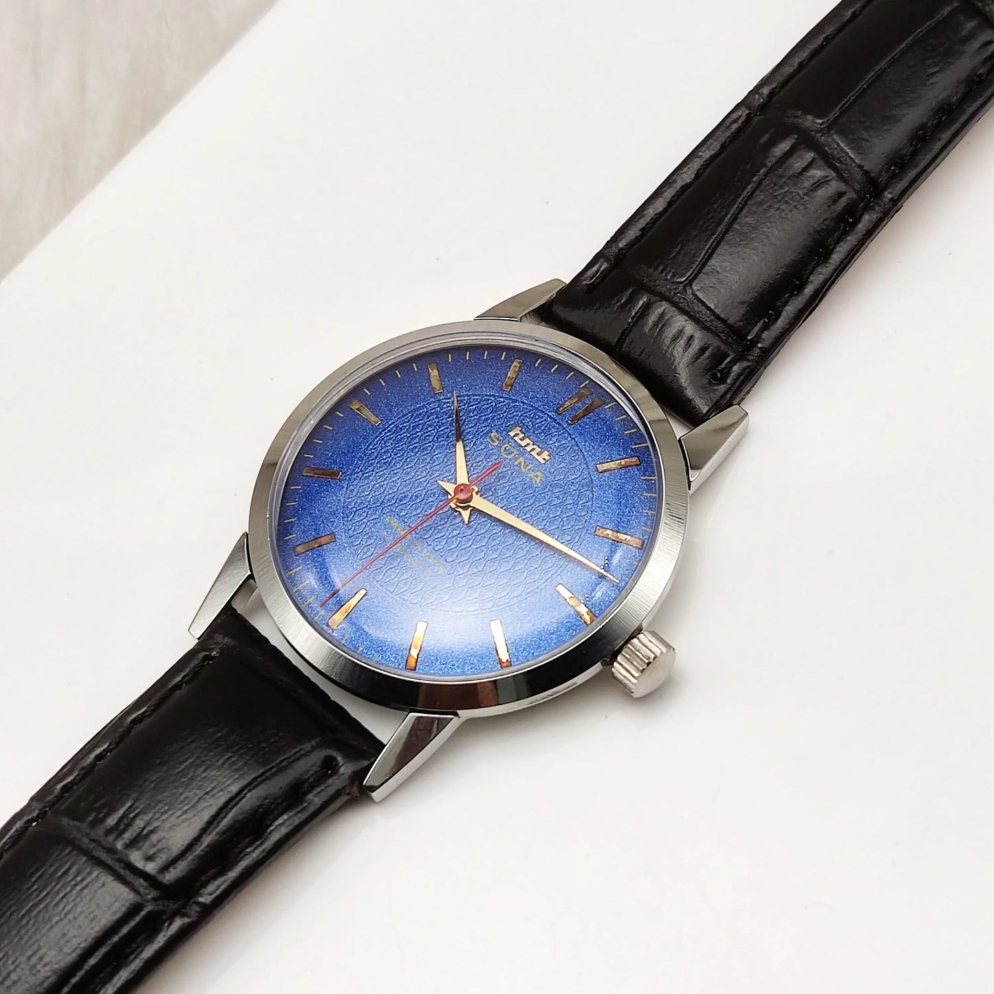HMT Sona Stick Indices 17 Jewels Blue Dial Mechanical Handwinding