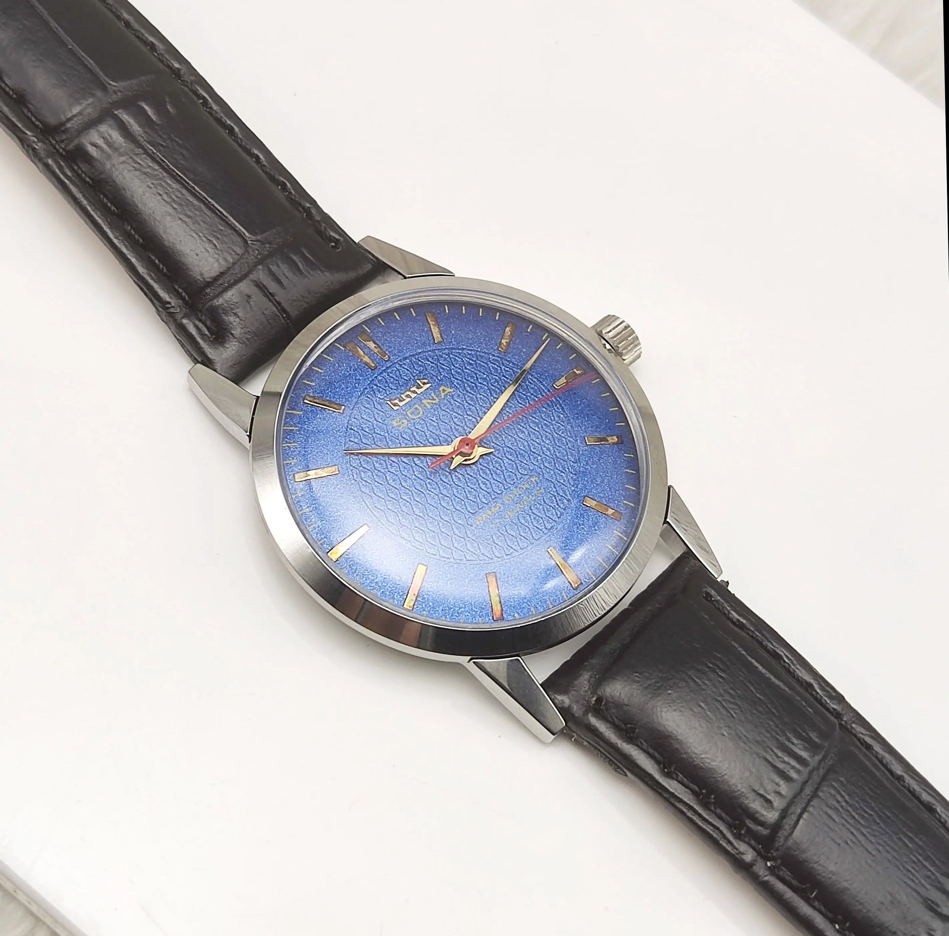 HMT Sona Stick Indices 17 Jewels Blue Dial Mechanical Handwinding