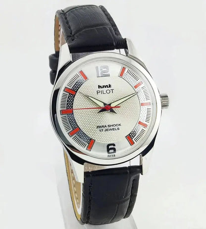 HMT Pilot Pearl Dial Para Shock 17 Jewels Transparent Back Mechanical Handwinding Men's Watch 0231 Discover-Diamonds