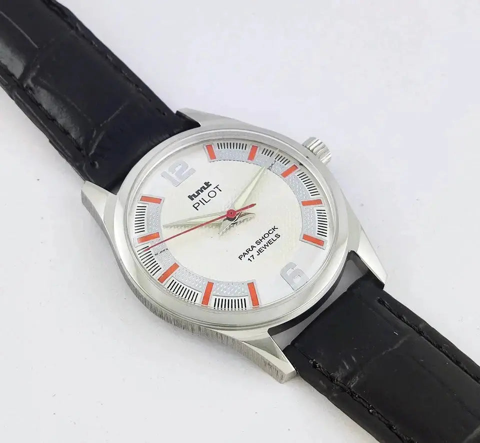 HMT Pilot Pearl Dial Para Shock 17 Jewels Transparent Back Mechanical Handwinding Men's Watch 0231 Discover-Diamonds
