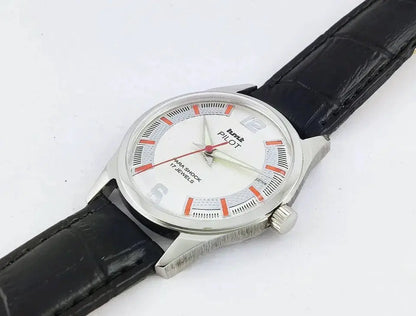 HMT Pilot Pearl Dial Para Shock 17 Jewels Transparent Back Mechanical Handwinding Men's Watch 0231 Discover-Diamonds