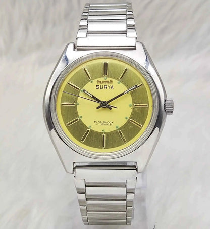HMT Surya 17 Jewels Golden Dial With Stick Indices Men's Watch