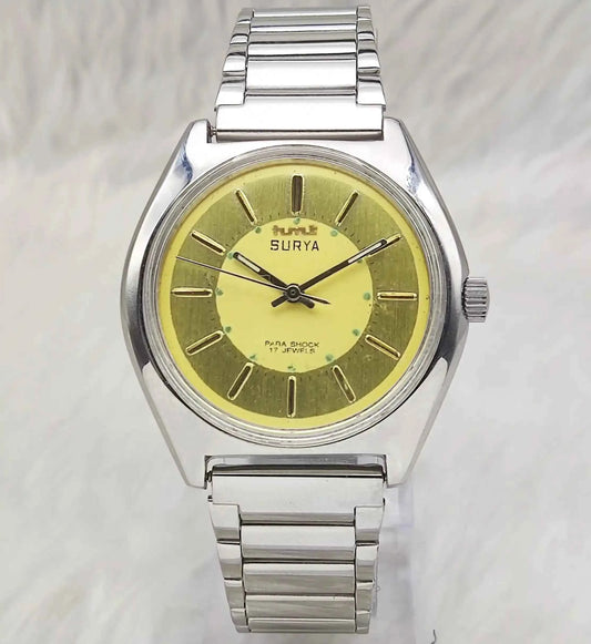 HMT Surya 17 Jewels Golden Dial With Stick Indices Men's Watch