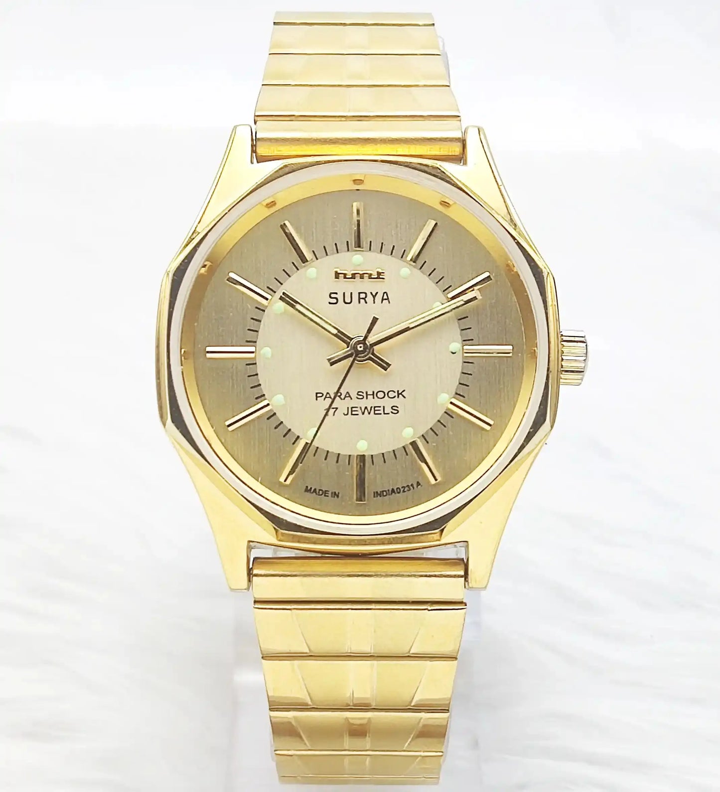 HMT Surya Golden Dial Para Shock 17 Jewels Handwinding