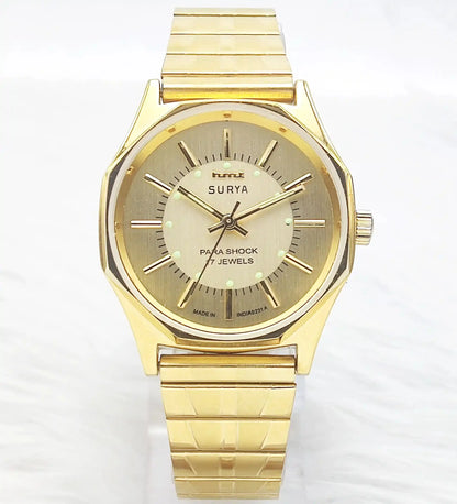 HMT Surya Golden Dial Para Shock 17 Jewels Handwinding