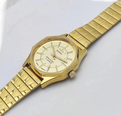 HMT Surya Golden Dial Para Shock 17 Jewels Handwinding