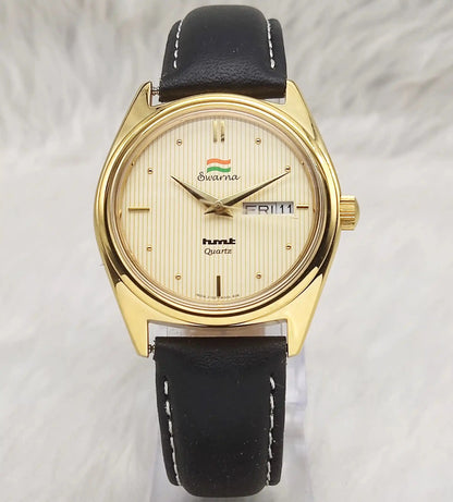 HMT Swarna Cream Dial Day Date Function Quartz