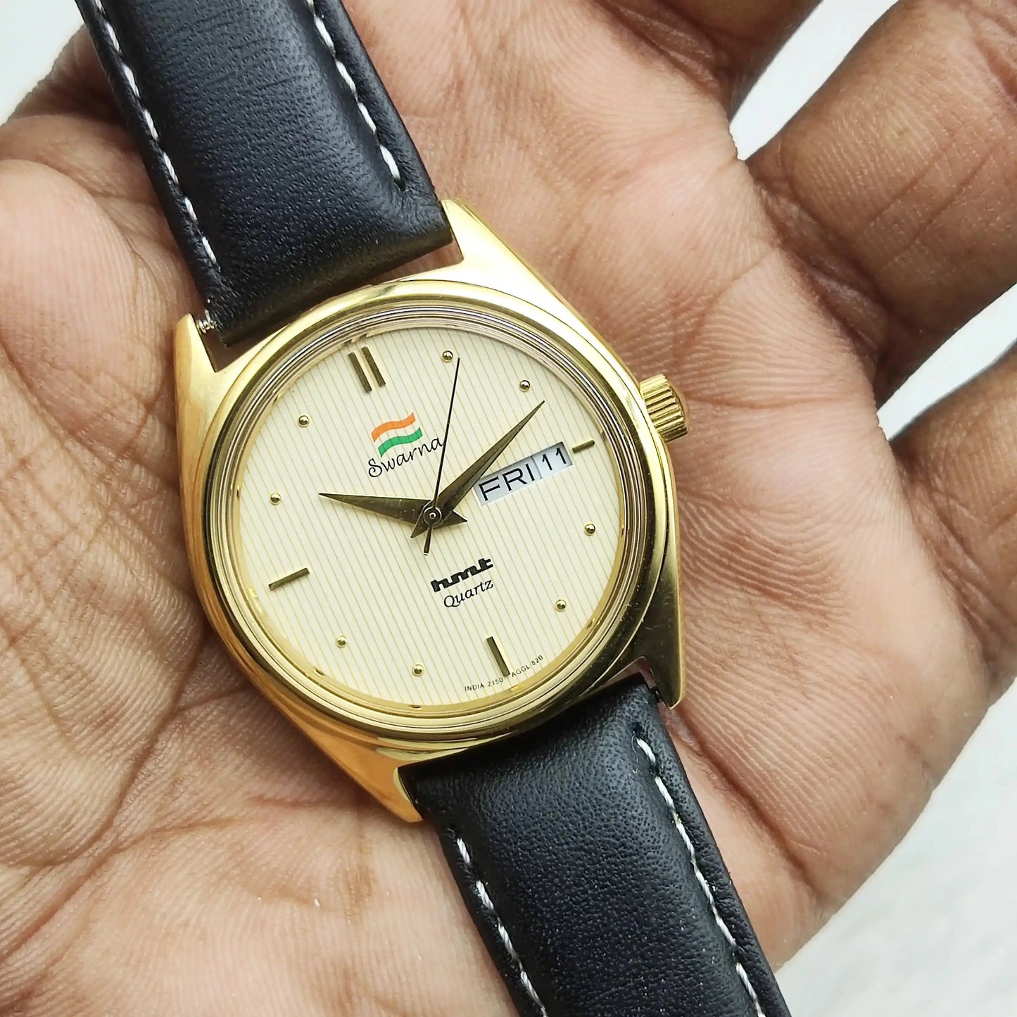 HMT Swarna Cream Dial Day Date Function Quartz