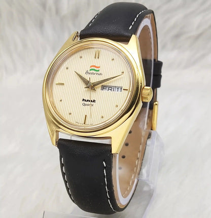 HMT Swarna Cream Dial Day Date Function Quartz