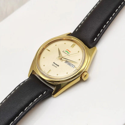 HMT Swarna Cream Dial Day Date Function Quartz