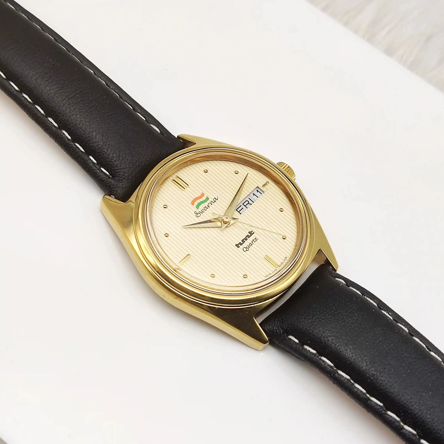 HMT Swarna Cream Dial Day Date Function Quartz