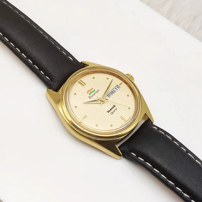 HMT Swarna Cream Dial Day Date Function Quartz