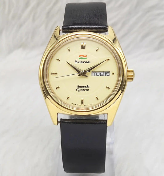 HMT Swarna Day Date Feature Quartz Cream Dial Watch