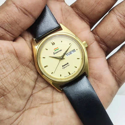 HMT Swarna Day Date Feature Quartz Cream Dial Watch